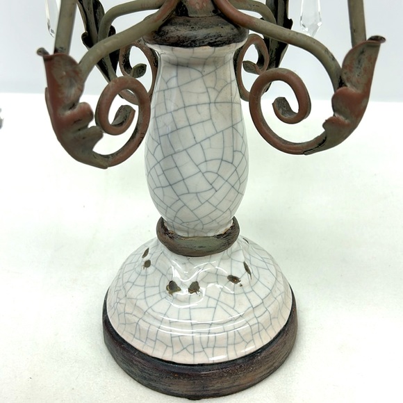 Vintage style heavy metal and ceramic 5 light candelabra with crystals - Picture 2 of 8